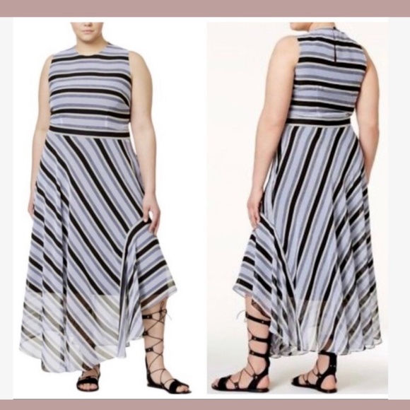 NEW‎ RACHEL Rachel Roy [ Plus Sz 18W ] Asymmetrical Striped Maxi Dress - Picture 1 of 12